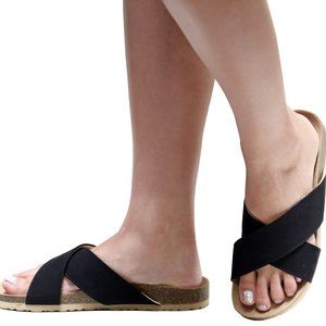 NIB Women Black Comfy Sole Cork Sandal Slides